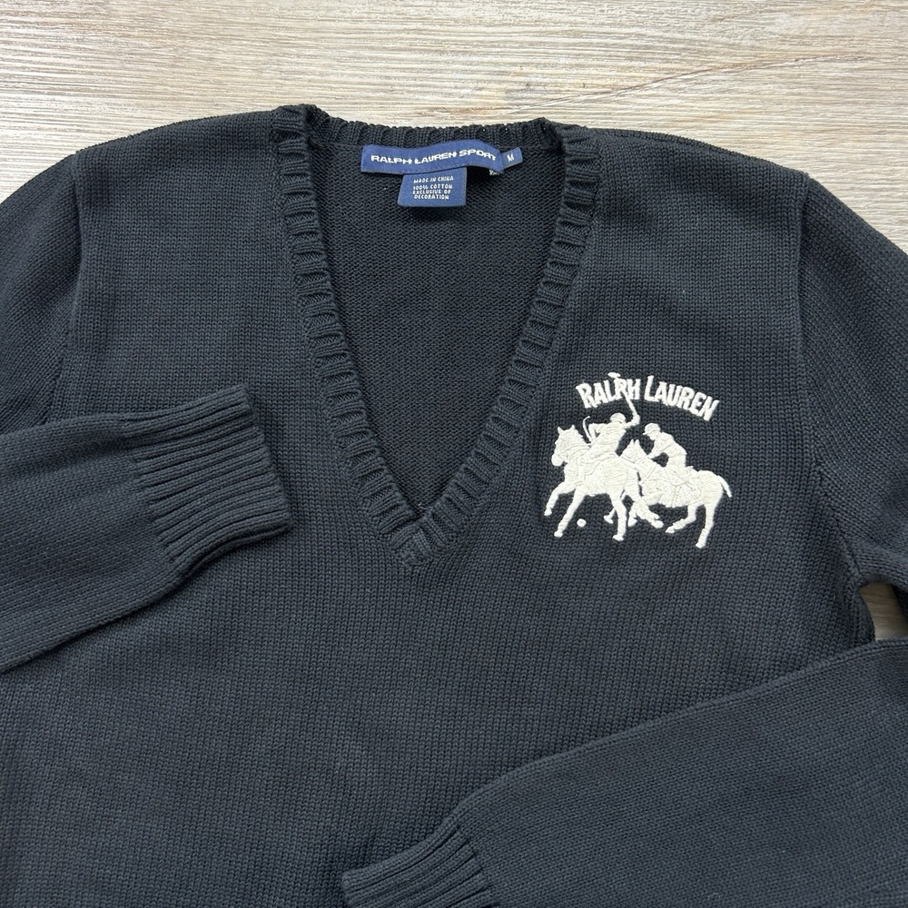 VTG Ralph Lauren Sport Women's Medium Sweater Big Double Polo Pony Barbiecore